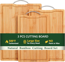 Bamboo Cutting Board, Wooden Cutting Boards for Kitchen with Double Sided Deep Juice Grooves & Wide Handle, Ideal Charcuterie & Chopping Board for Meat, Vegetables and Fruits