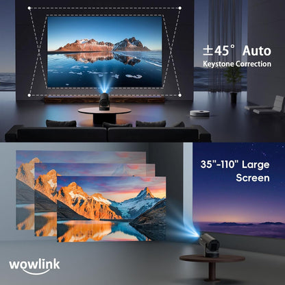 [Built-In Apps & 2025 Upgraded] Mini Projector with Wifi 6 and Bluetooth 5.4 Support 4K 1080P Auto Keystone 180° Rotatable Projector Portable Compatibile with HDMI/TV Stick/Memory Stick/Laptop, Black