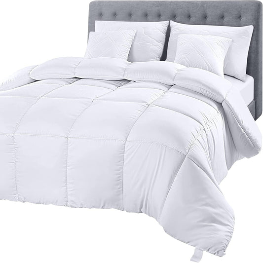 Comforter Duvet Insert, Quilted Comforter with Corner Tabs, Box Stitched down Alternative Comforters King Size (White)