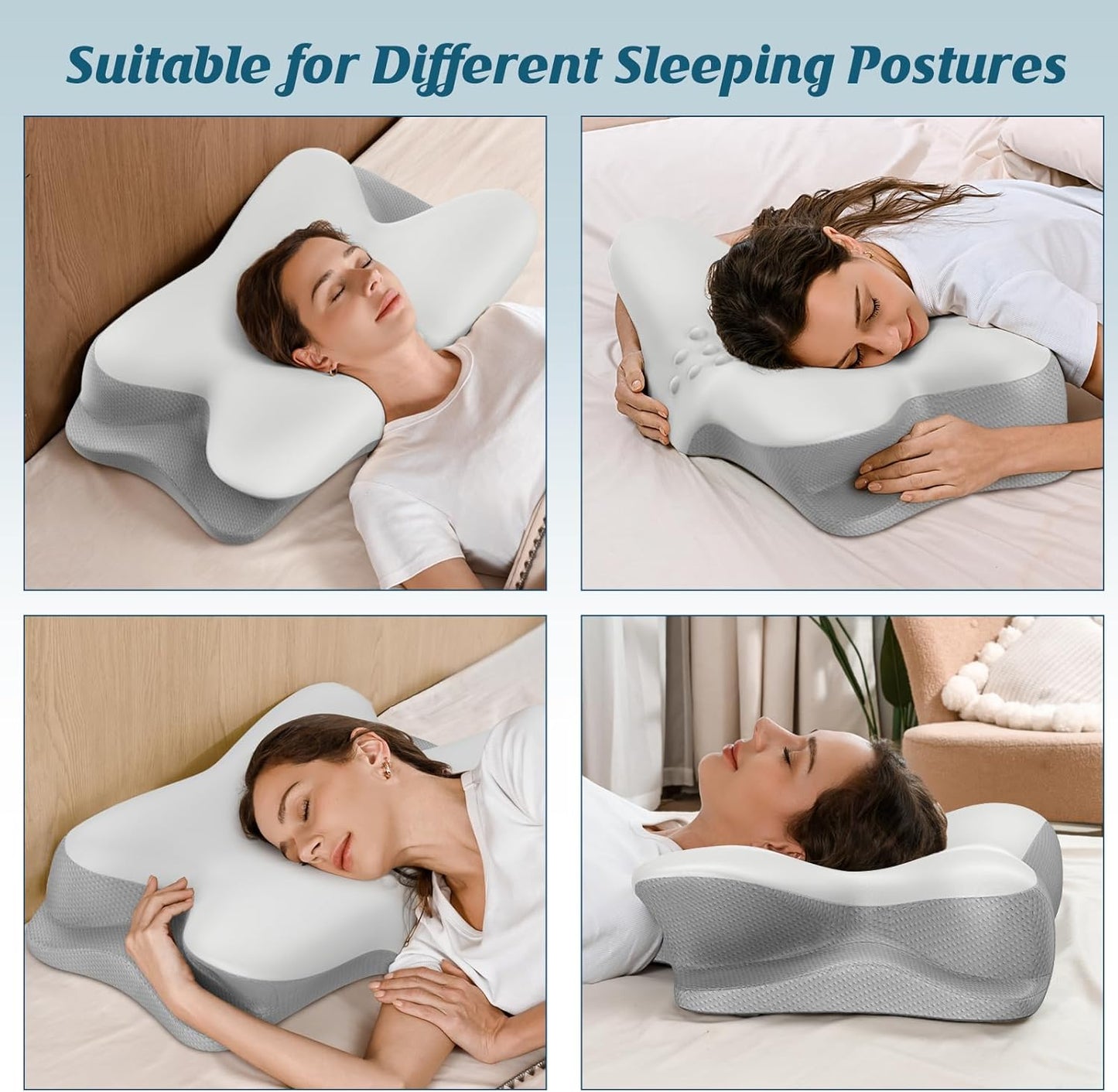 Cervical Neck Pillow - Cooling Pillow for Neck Pain Relief, Ergonomic Side Sleeper Pillow for Sleeping, Contour Orthopedic Memory Foam Pillows for Back & Stomach Sleepers with Pillowcase
