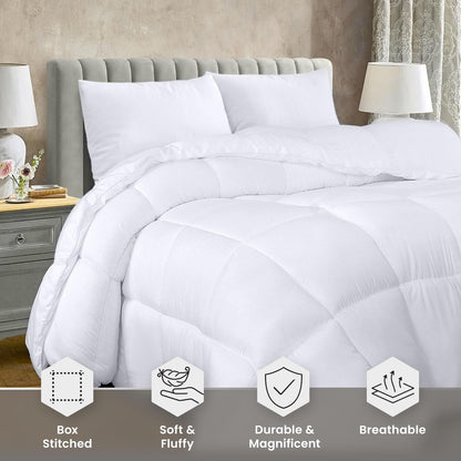 Comforter Duvet Insert, Quilted Comforter with Corner Tabs, Box Stitched down Alternative Comforters King Size (White)