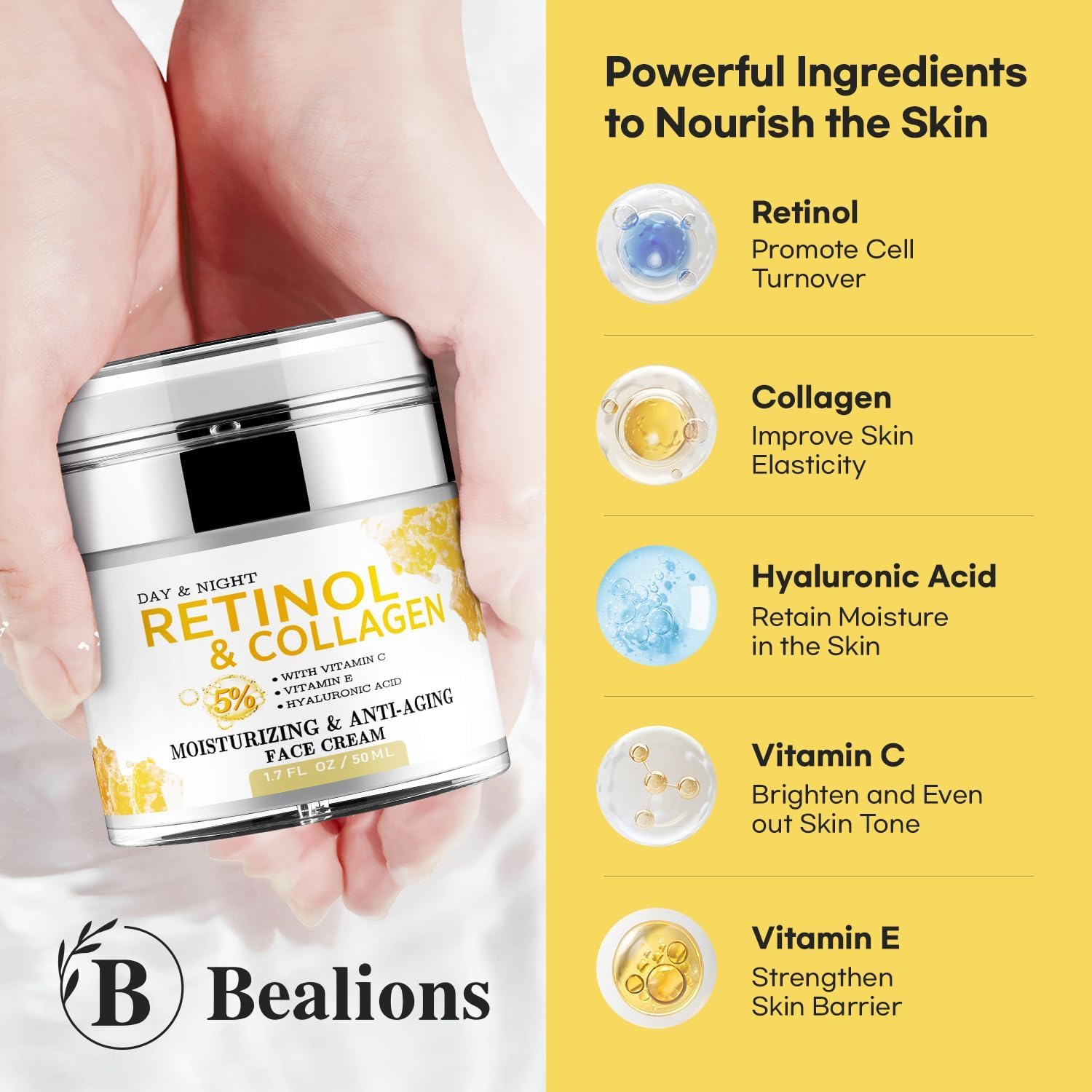 Retinol Cream for Face anti Aging: Wrinkle Cream for Face Neck with Collagen Hyaluronic Acid - Night Moisturizer for Men Women - Facial Skin Care Gifts for Mom Dad Sister