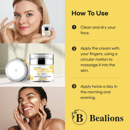 Retinol Cream for Face anti Aging: Wrinkle Cream for Face Neck with Collagen Hyaluronic Acid - Night Moisturizer for Men Women - Facial Skin Care Gifts for Mom Dad Sister