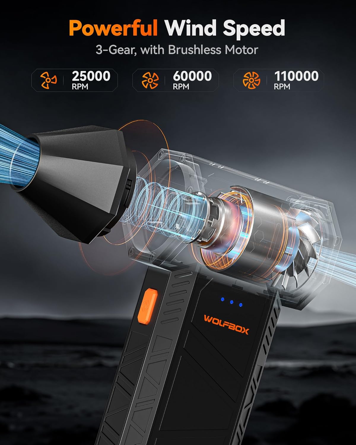 MF50 Electric Air Duster-110000Rpm Super Power Cordless Air Duster, 3-Gear Adjustable Mini Blower with Fast Charging, Dust Blower for Computer, Keyboard, House, Outdoor and Car