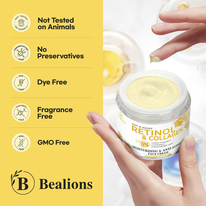 Retinol Cream for Face anti Aging: Wrinkle Cream for Face Neck with Collagen Hyaluronic Acid - Night Moisturizer for Men Women - Facial Skin Care Gifts for Mom Dad Sister
