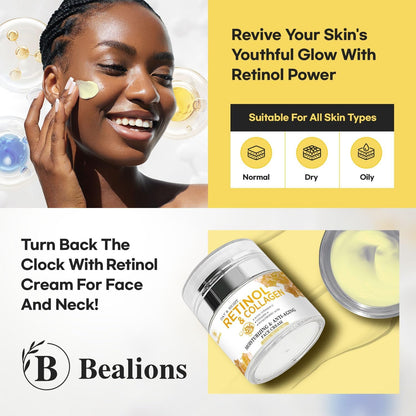Retinol Cream for Face anti Aging: Wrinkle Cream for Face Neck with Collagen Hyaluronic Acid - Night Moisturizer for Men Women - Facial Skin Care Gifts for Mom Dad Sister