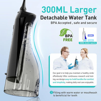 Water Dental Flosser Teeth Pick: Portable Cordless Oral Irrigator 300ML Rechargeable Travel Irrigation Cleaner IPX7 Waterproof Electric Flossing Machine for Teeth Cleaning C20(F5020E)