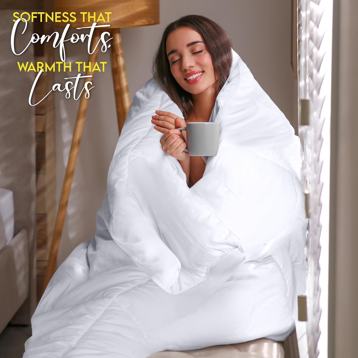 Comforter Duvet Insert, Quilted Comforter with Corner Tabs, Box Stitched down Alternative Comforters King Size (White)