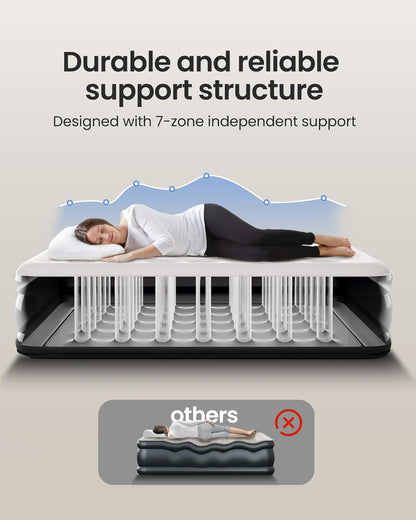 Queen Air Mattress with Built in Pump, Inflatable Blow up Mattress 18 Raised Comfort,Upgraded Surface Portable Mattress, Air Bed for Camping, Home and Guest, Colchone Inflable, 650 Lbs Max