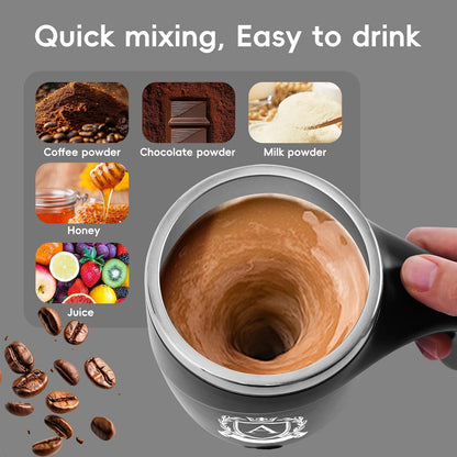 Initial Magnetic Stirring Coffee Mug with Lid Handle Automatic Self Electric Mixing Insulated Stainless Steel Spill Leak Proof Heavy Large Reusable Thermal Travel Tea Cup Camping Big Water Tumbler,A