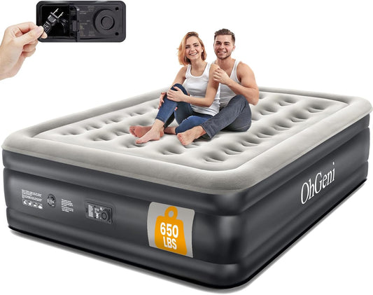 Queen Air Mattress with Built in Pump, Inflatable Blow up Mattress 18 Raised Comfort,Upgraded Surface Portable Mattress, Air Bed for Camping, Home and Guest, Colchone Inflable, 650 Lbs Max