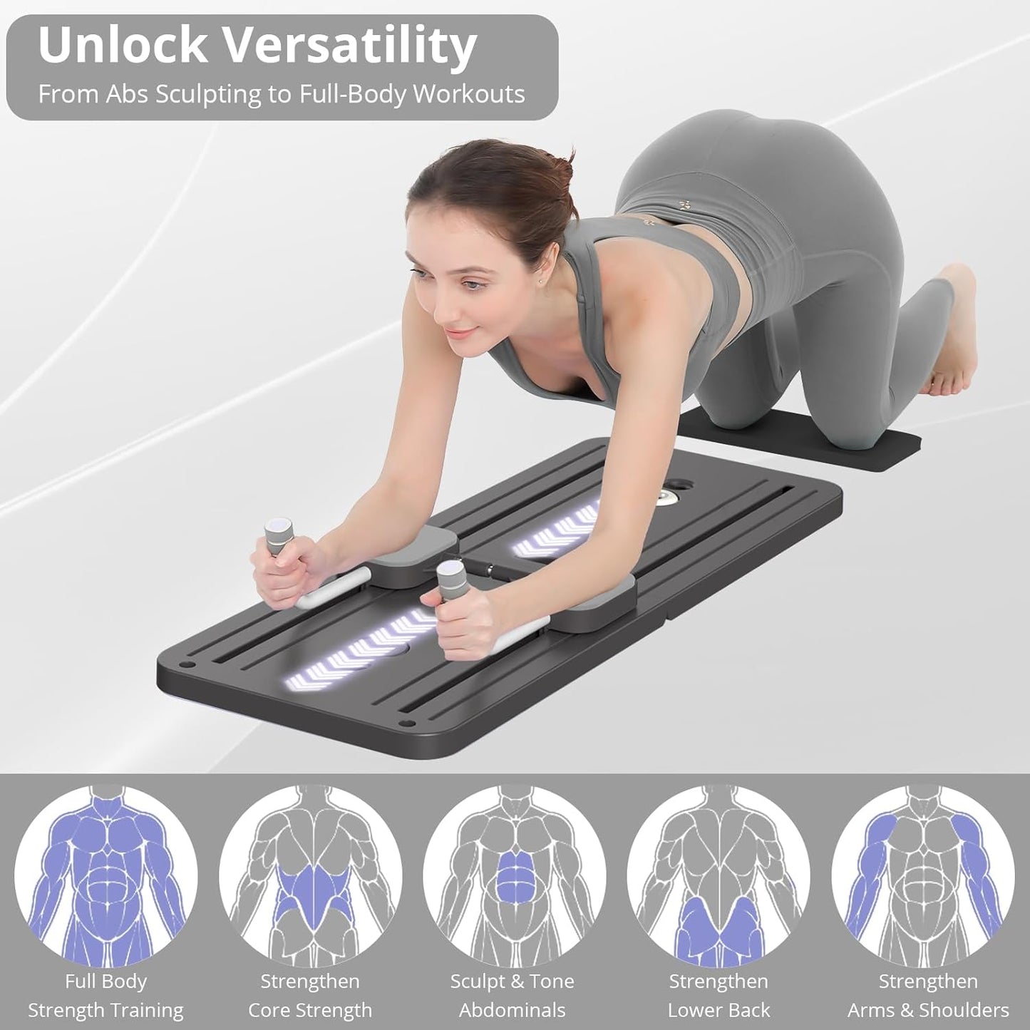 Pilates Board - Pilates Reformer Set, Multi-Purpose Foldable Pilates Reformer Board for Home, 5 in 1 Pilates Sliding Board