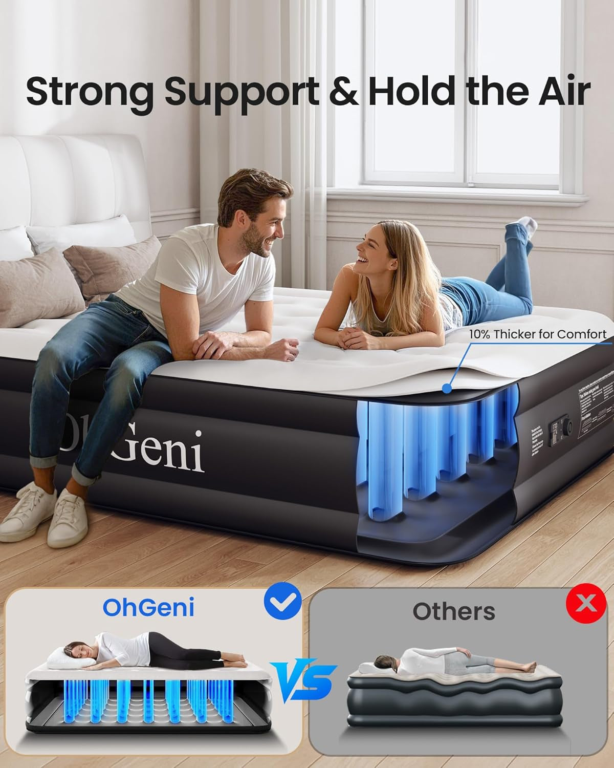 Queen Air Mattress with Built in Pump, Inflatable Blow up Mattress 18 Raised Comfort,Upgraded Surface Portable Mattress, Air Bed for Camping, Home and Guest, Colchone Inflable, 650 Lbs Max