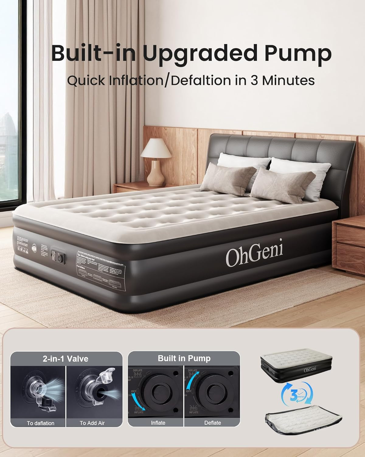 Queen Air Mattress with Built in Pump, Inflatable Blow up Mattress 18 Raised Comfort,Upgraded Surface Portable Mattress, Air Bed for Camping, Home and Guest, Colchone Inflable, 650 Lbs Max