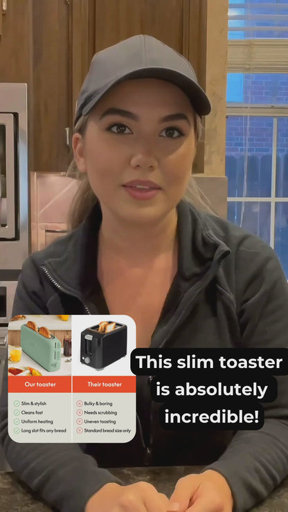 2 Slice Slim Toaster, Fits-Anywhere™ Kitchenware, 6 Setting Shade Control with Reheat & Cancel Buttons, Fits Sourdough, 10” Long Slot, anti Jam & Auto Shutoff, 900 Watt, Seaglass